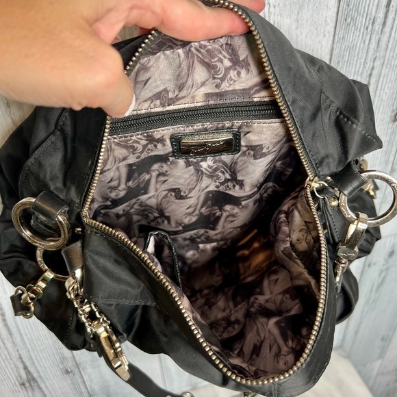 Junior Drake black nylon leather novelty keyfob slouchy hobo bag - Picture 3 of 9